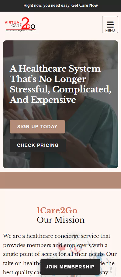 VirtualCare2Go Mobile Membership Screen