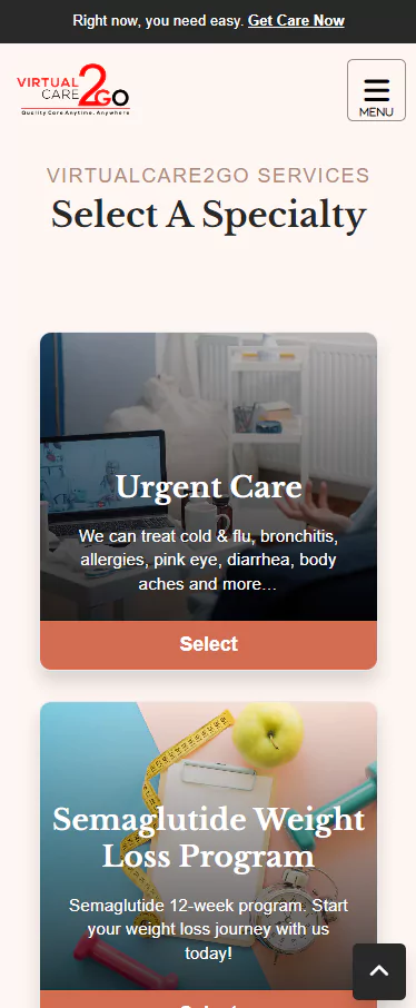 VirtualCare2Go Mobile Screen